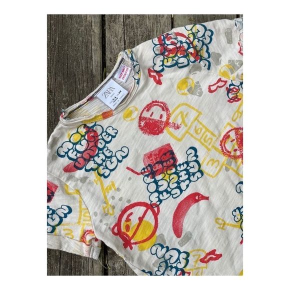 Zara Kids T-Shirt Retro More Fun All Over Print Sz 3-6 Months - Picture 2 of 7
